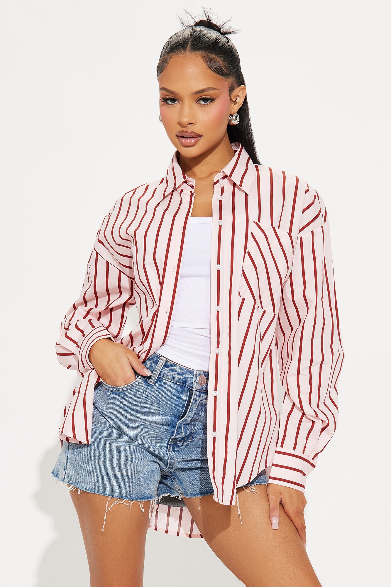 So In Love Striped Poplin Shirt - Pink/combo