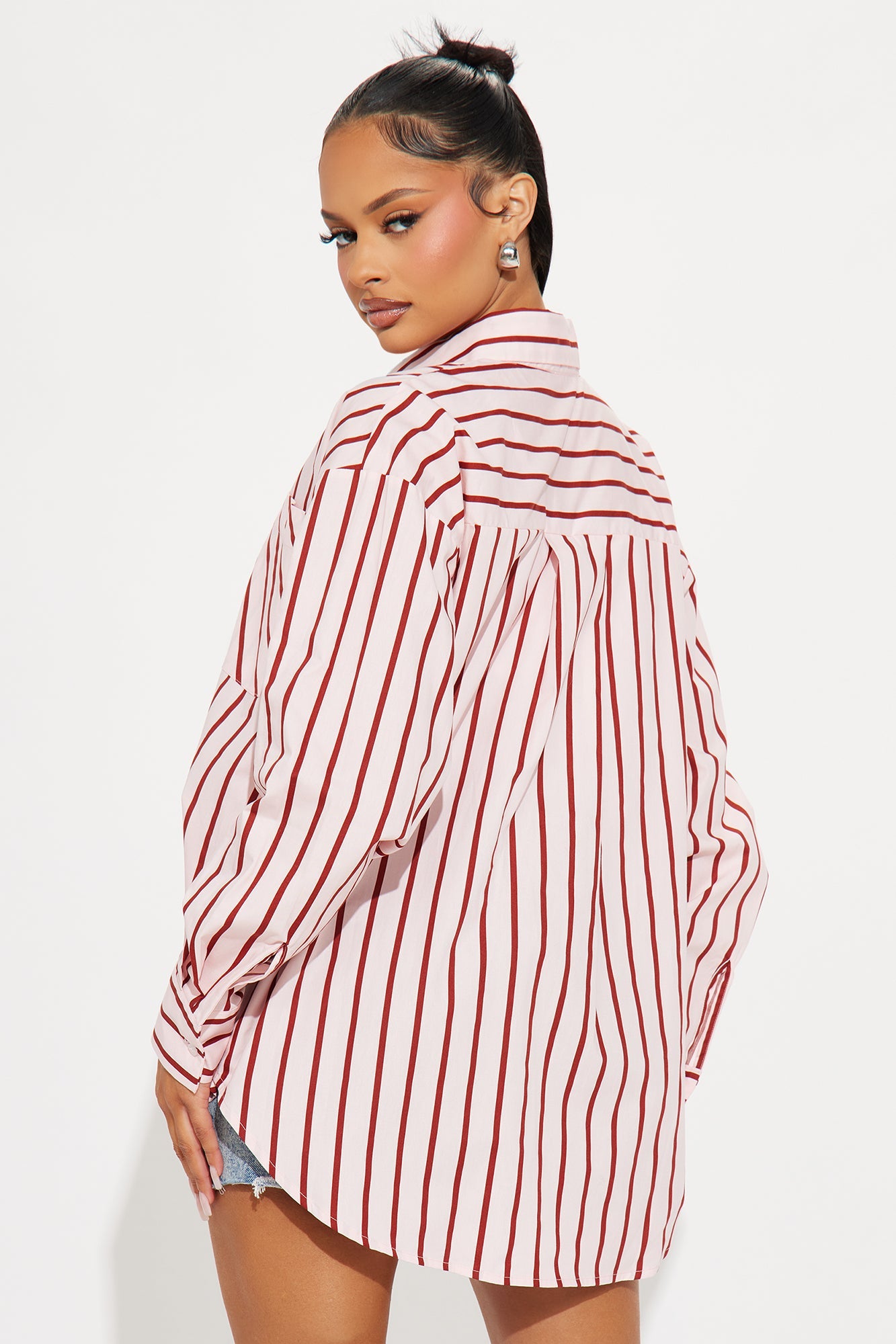 So In Love Striped Poplin Shirt - Pink/combo