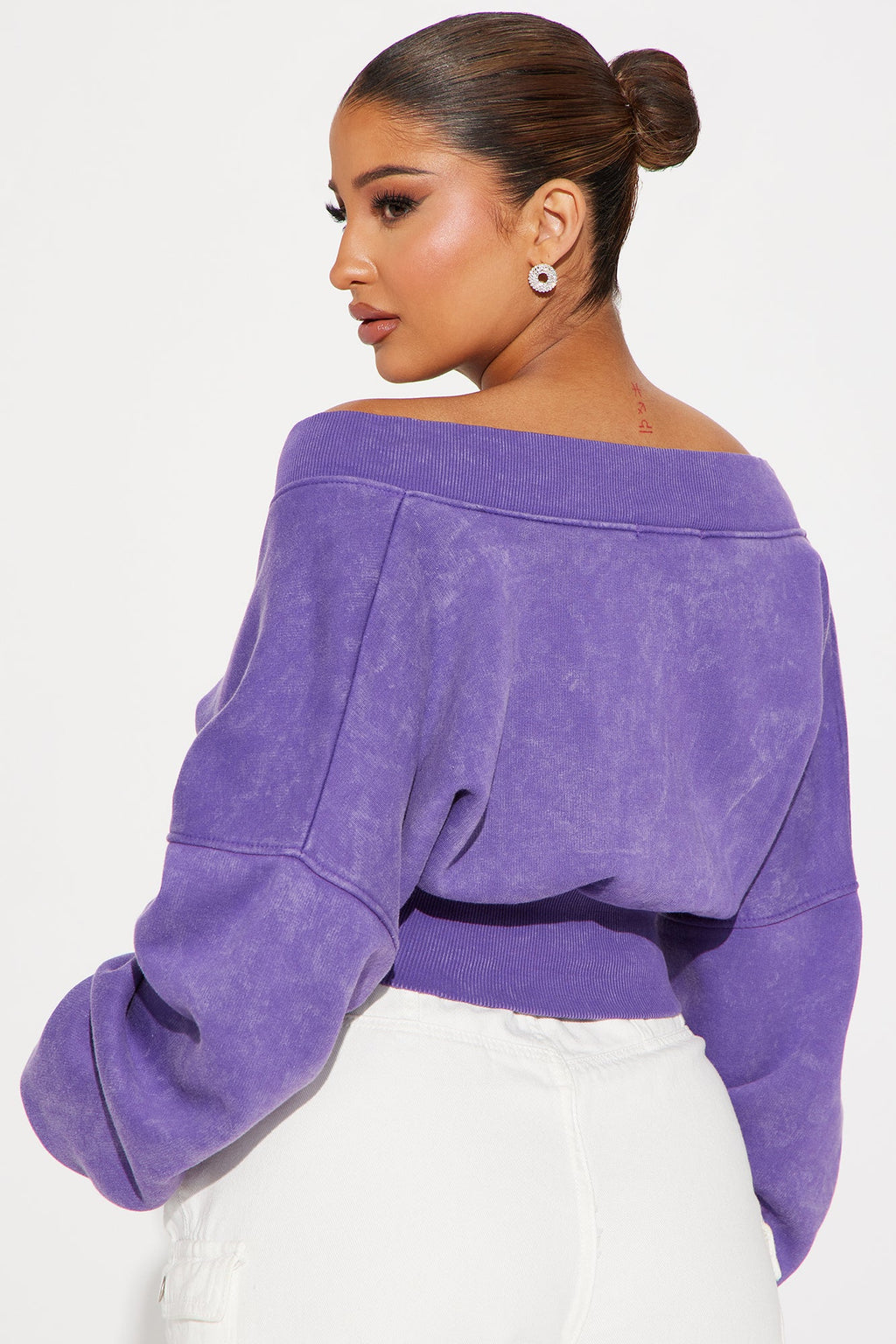 Amara Fleece Off Shoulder Sweatshirt - Purple