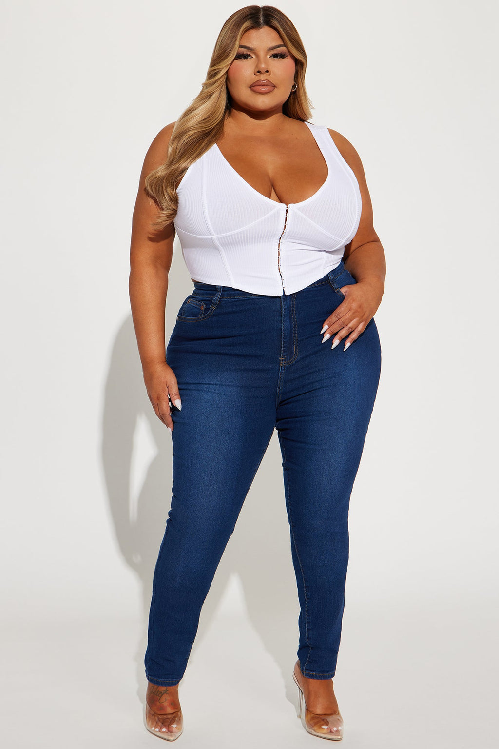 Natalie Ribbed Corset Top - White