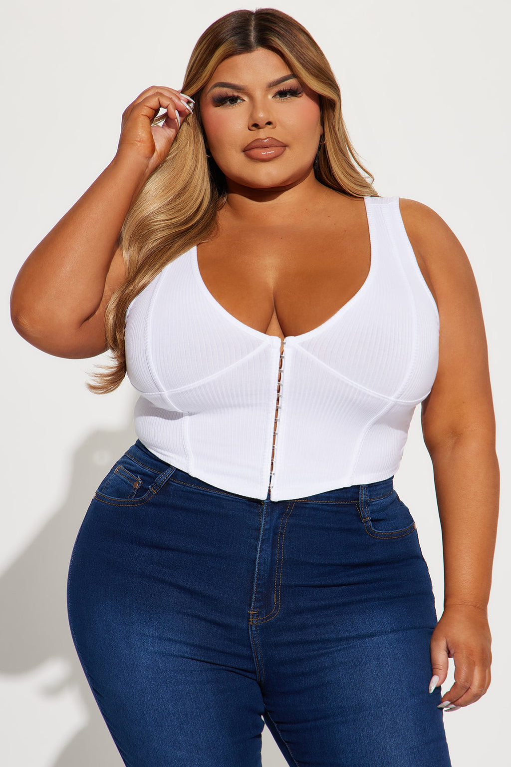 Natalie Ribbed Corset Top - White