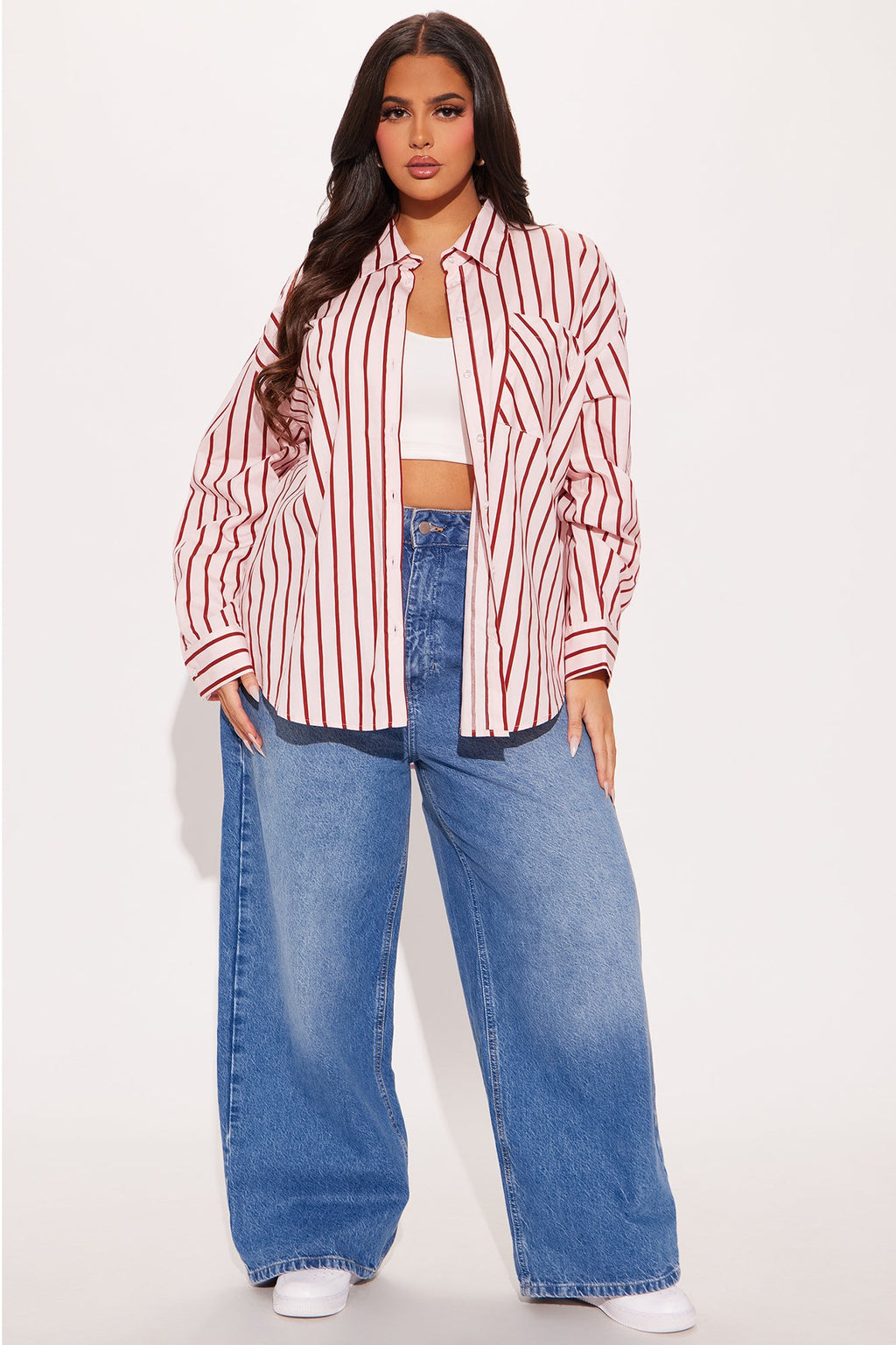 So In Love Striped Poplin Shirt - Pink/combo