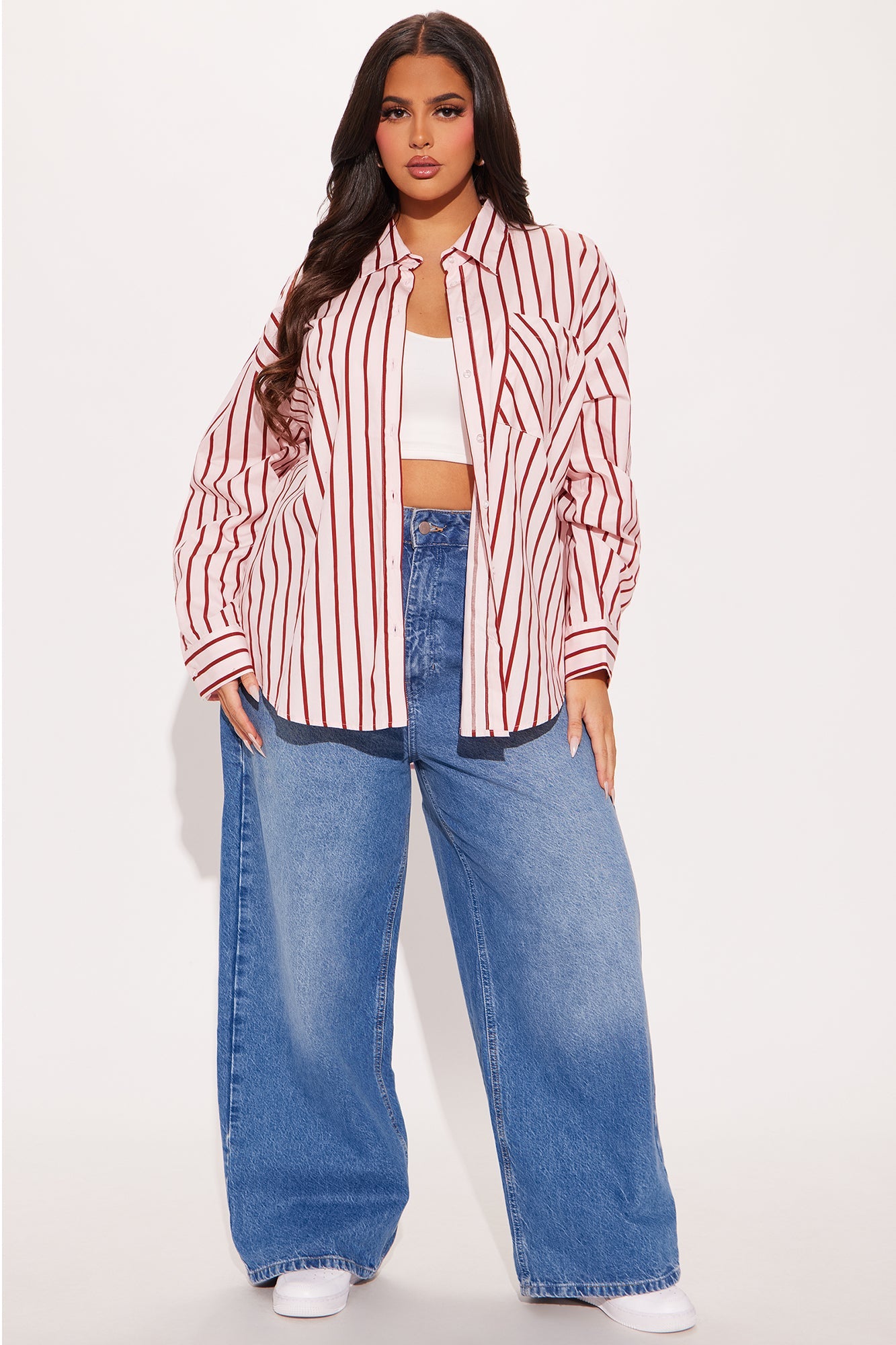 So In Love Striped Poplin Shirt - Pink/combo