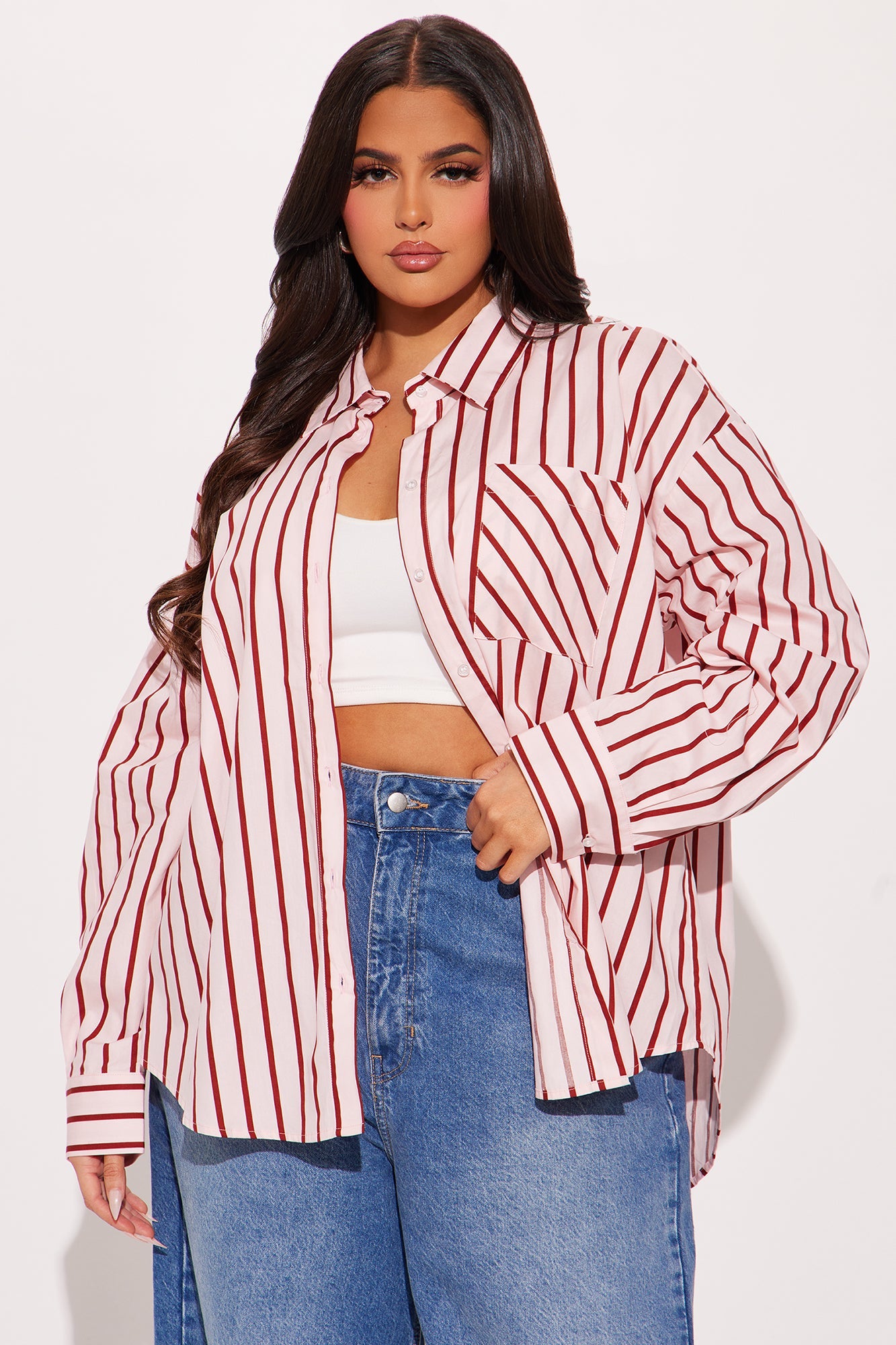 So In Love Striped Poplin Shirt - Pink/combo