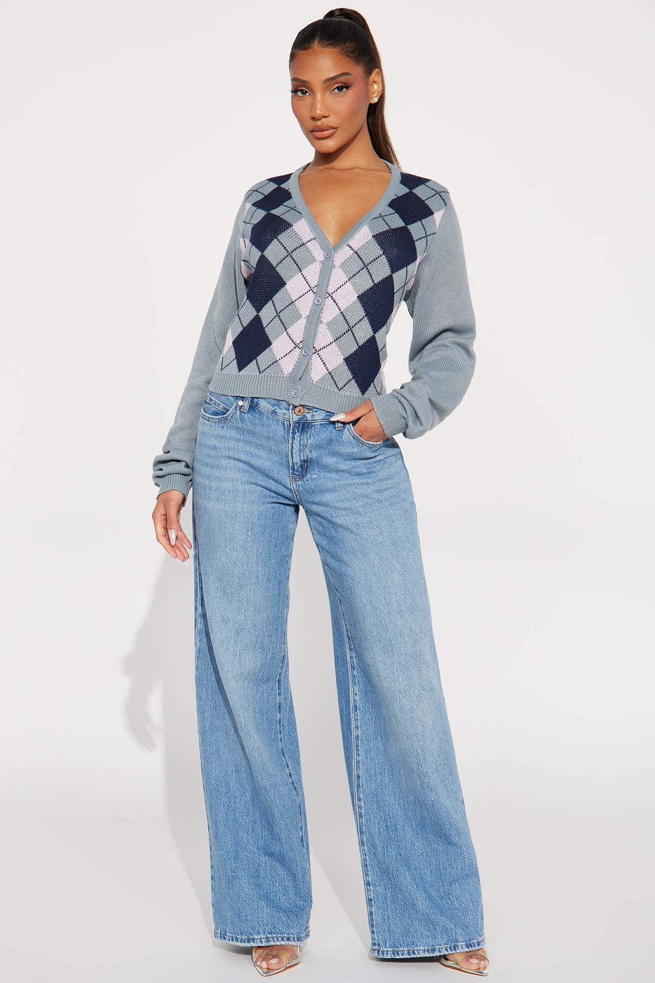 Preppy Days Checkered Cropped Cardigan - Grey/combo