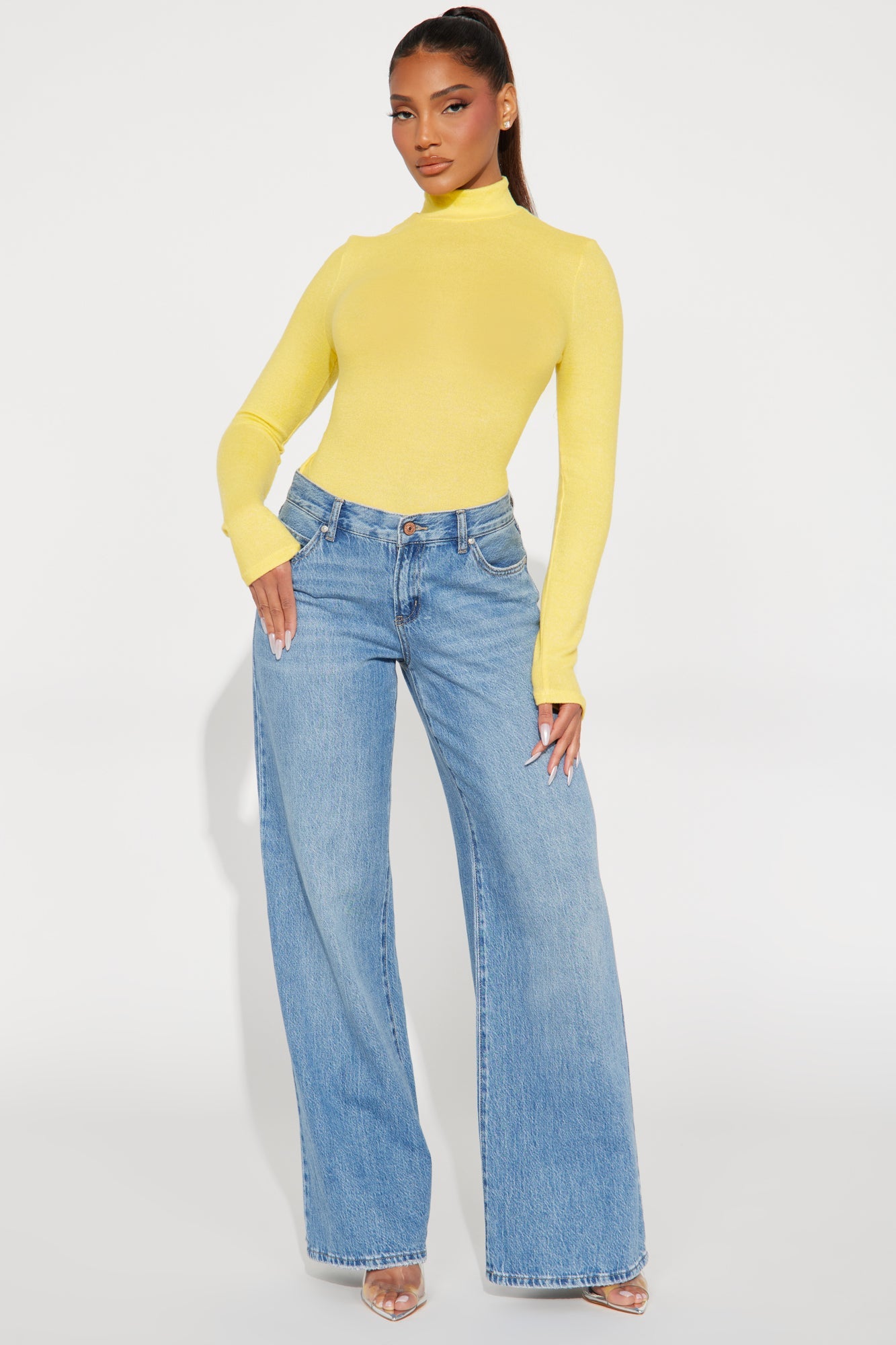 Samya Mock Neck Long Sleeve Top - Yellow