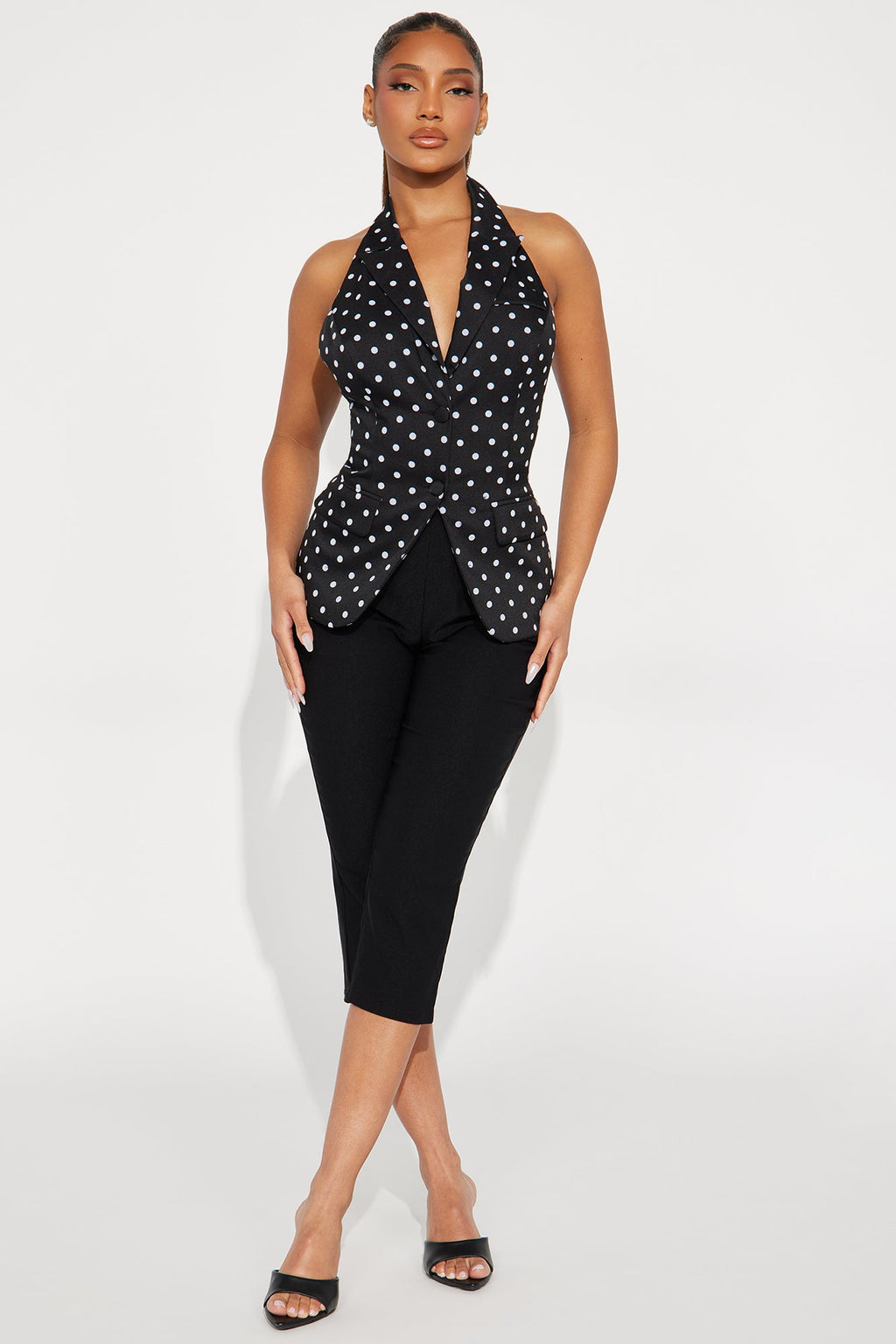 Amber Polka Dot Halter Vest - Black/White