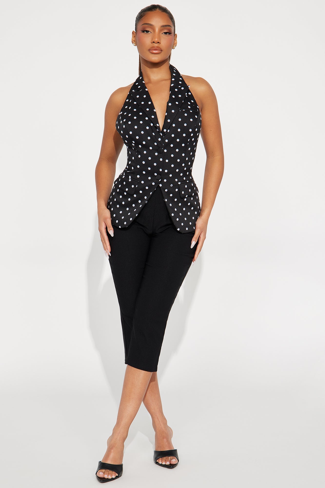 Amber Polka Dot Halter Vest - Black/White