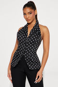 Amber Polka Dot Halter Vest - Black/White