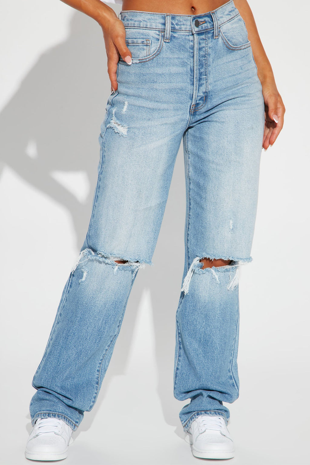 Tall As You Please Ripped Straight Leg Jeans - Light Blue Wash
