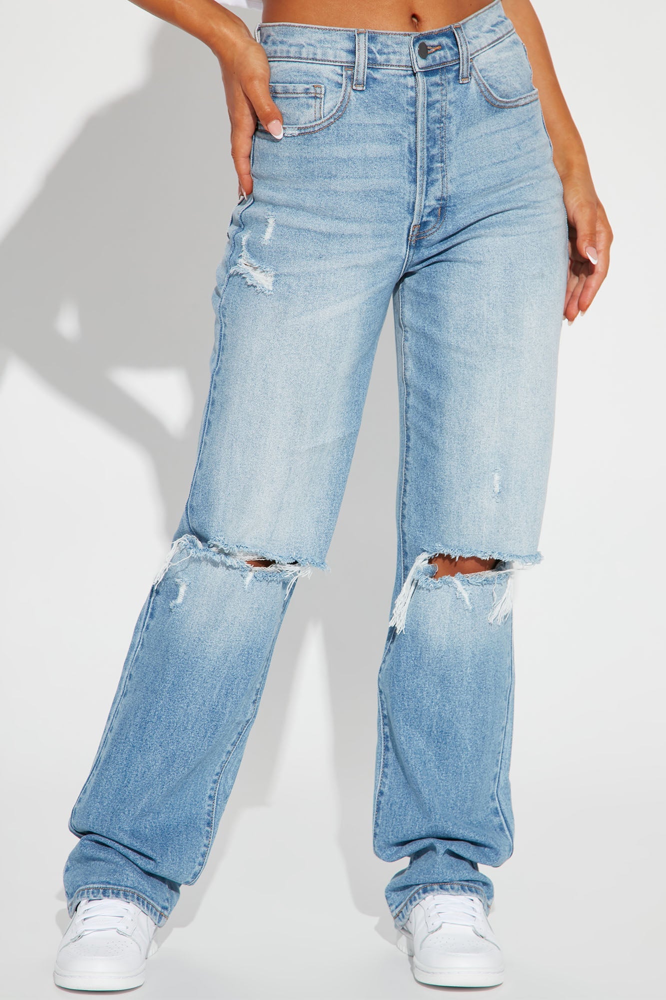 Tall As You Please Ripped Straight Leg Jeans - Light Blue Wash