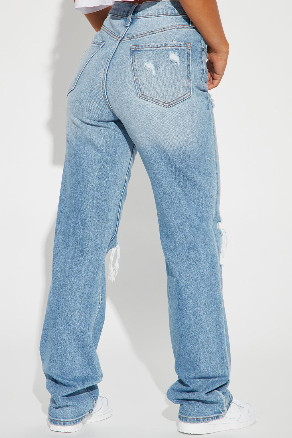 Tall As You Please Ripped Straight Leg Jeans - Light Blue Wash