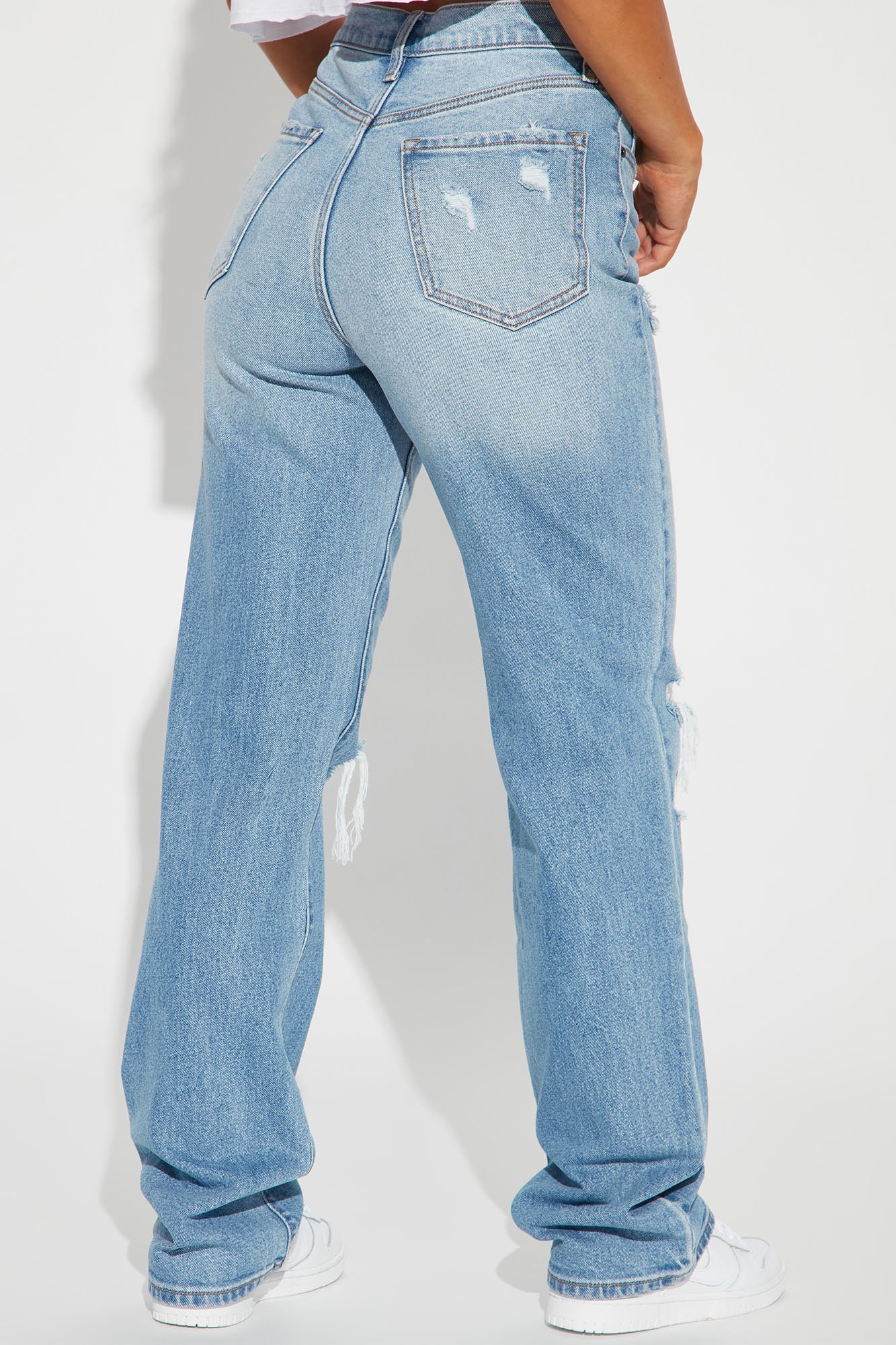Tall As You Please Ripped Straight Leg Jeans - Light Blue Wash
