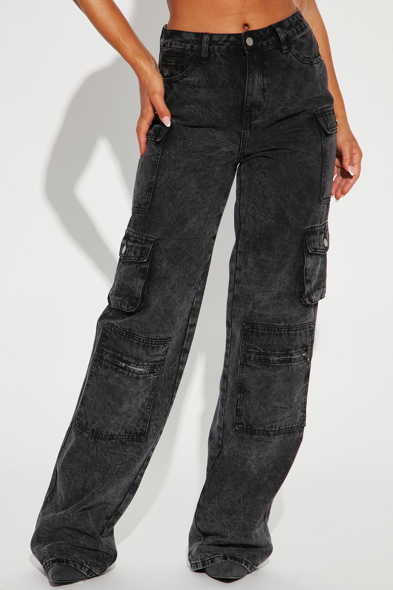 Tall Mad For You Cargo Jeans - Acid Wash Black