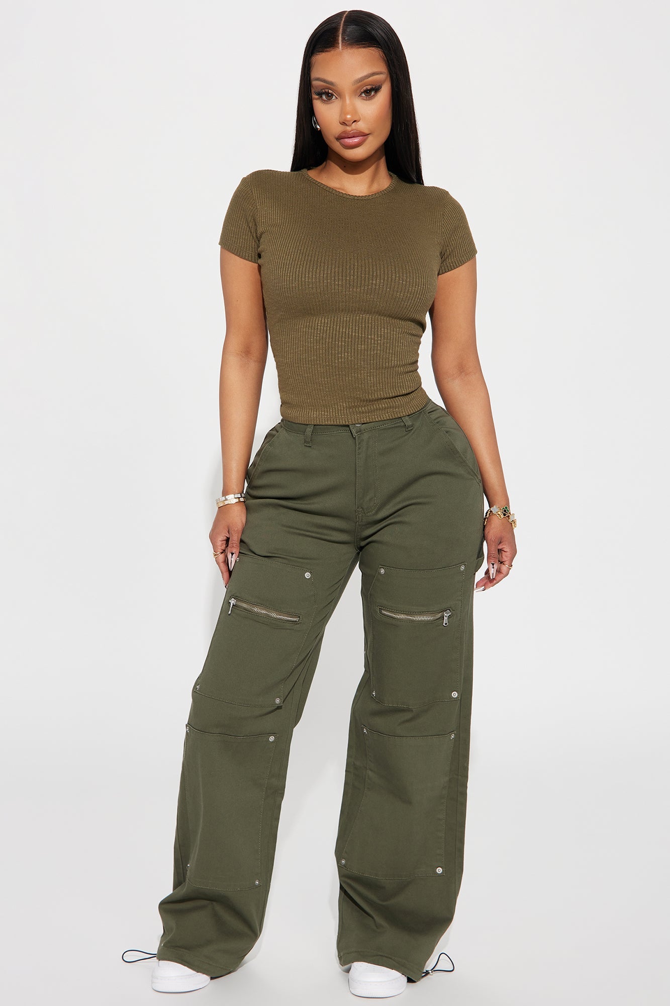 Rachel Ribbed Short Sleeve Tee - Olive