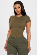 Rachel Ribbed Short Sleeve Tee - Olive