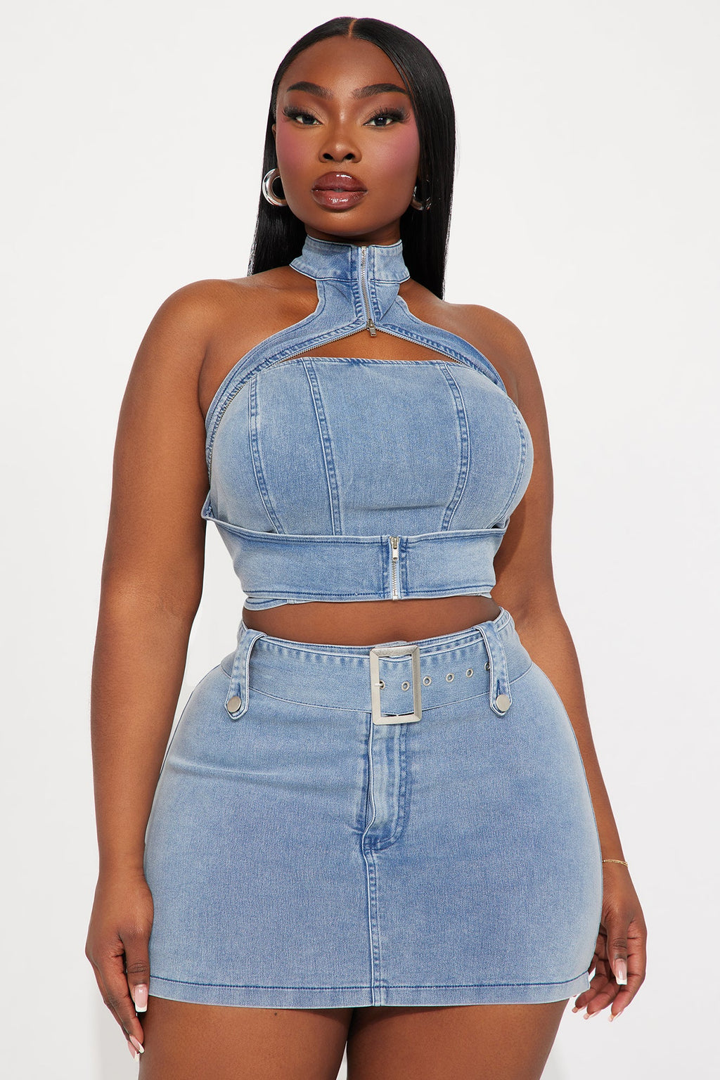 Let Me Adore You Skort Set - Light Wash