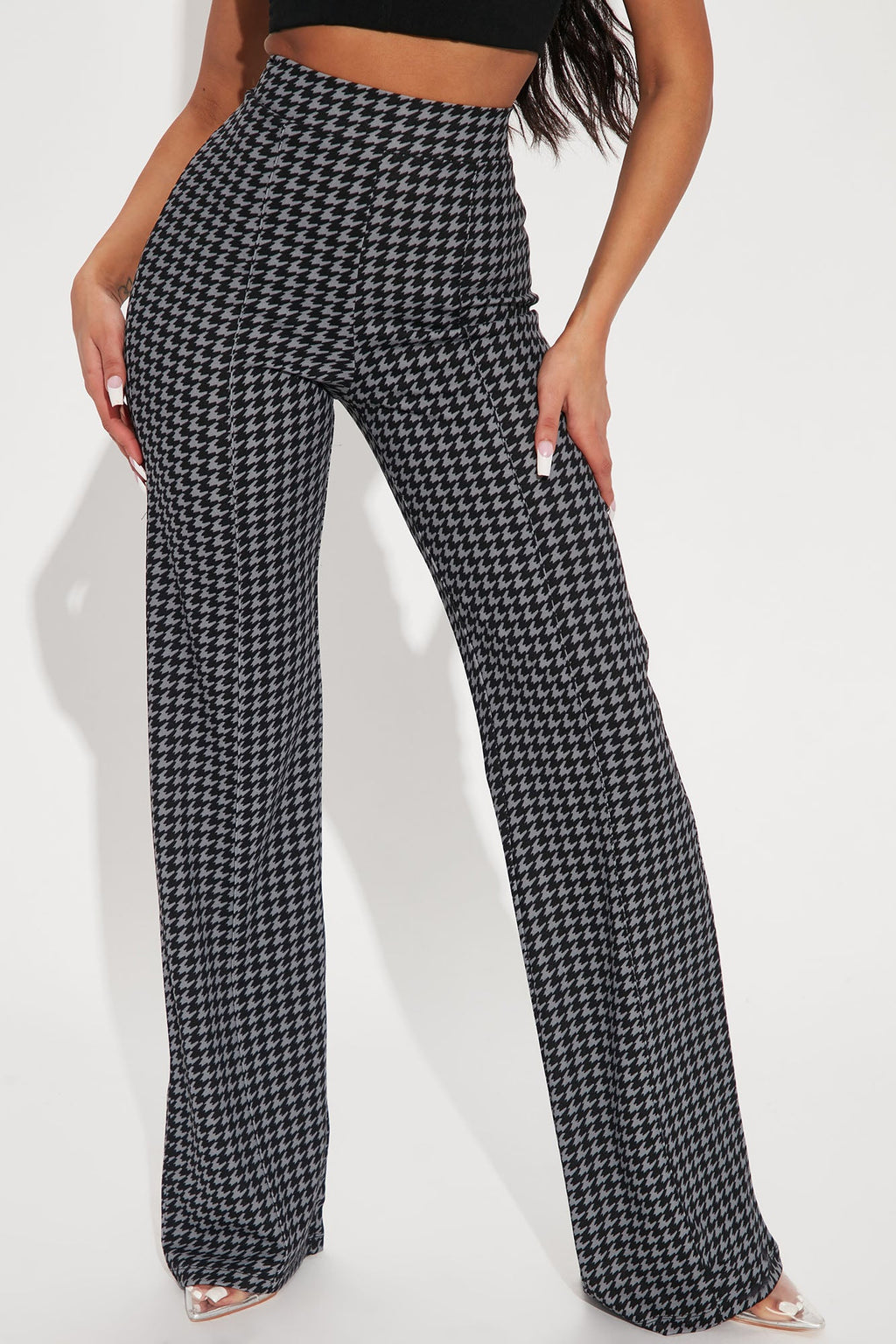 Tall Victoria High Waist Dress Pant Houndstooth - Black/Grey