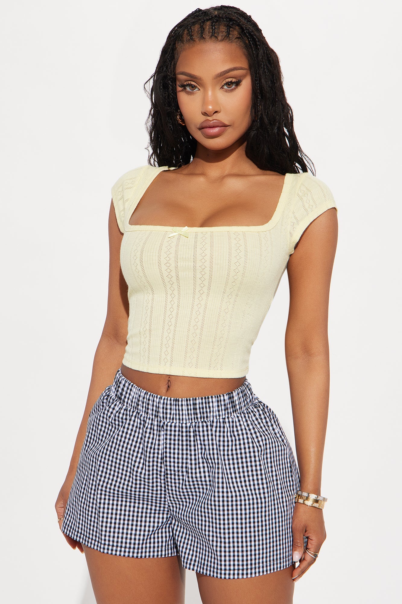 Make Me Blush Lace Trim Top - Yellow