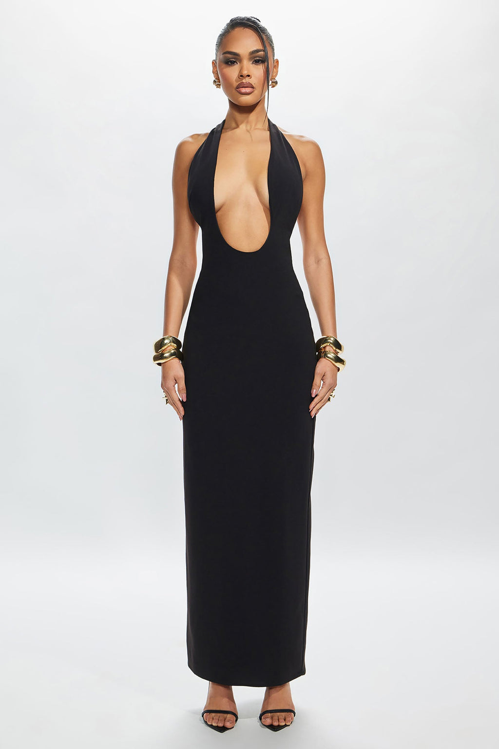 Isabella Plunge Maxi Dress - Black
