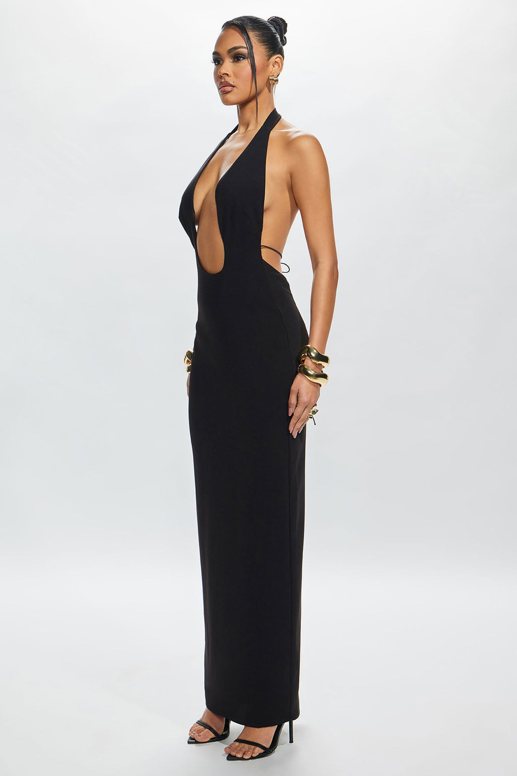 Isabella Plunge Maxi Dress - Black