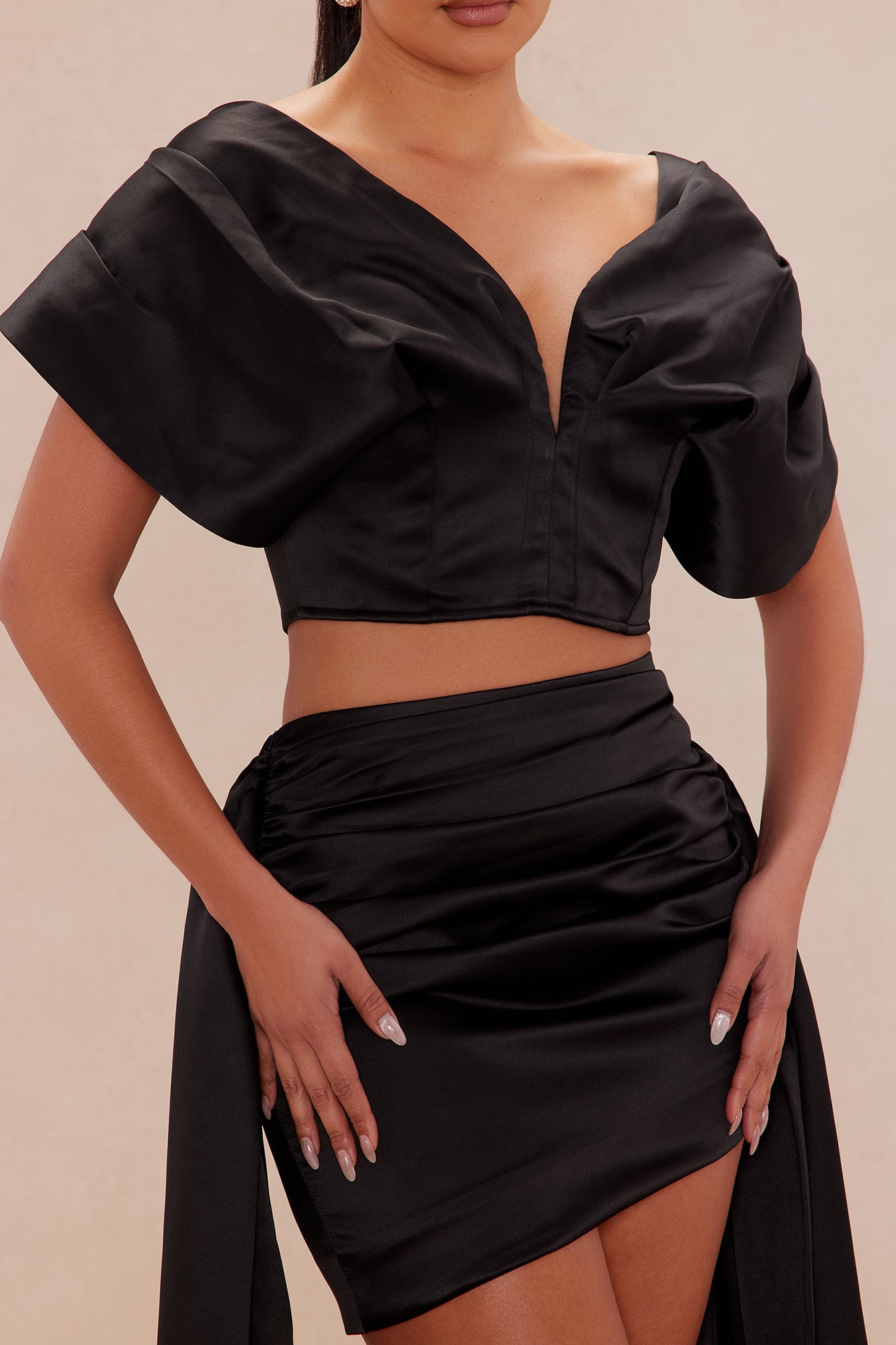 Juliana Satin Skirt Set - Black