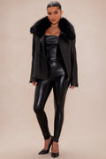 Genuine Leather Nadia Fur Collar Jacket - Black