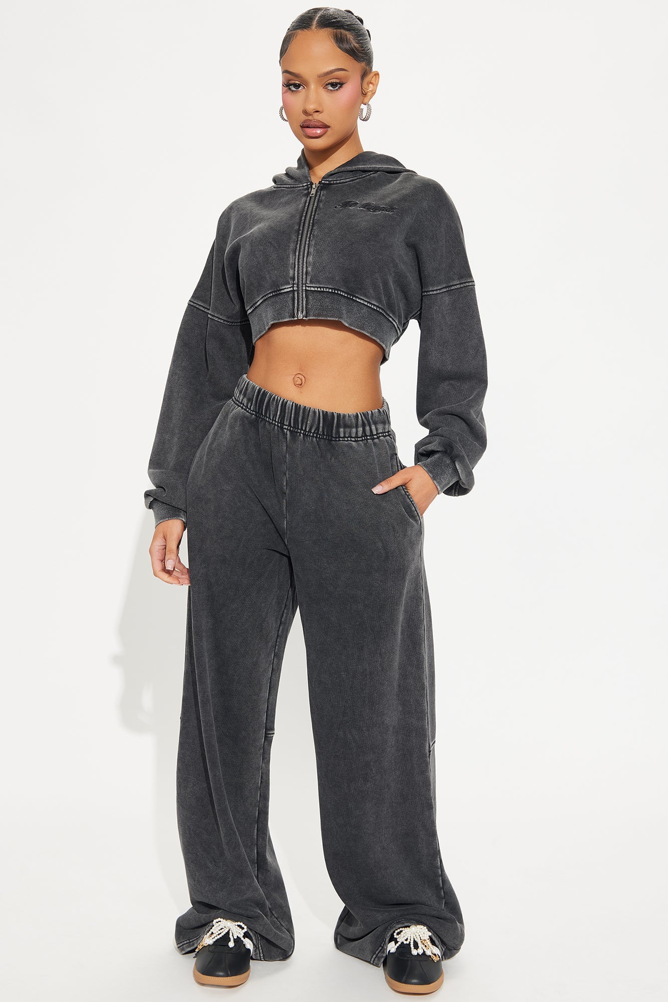 Jet Lagged French Terry Pant Set - Charcoal