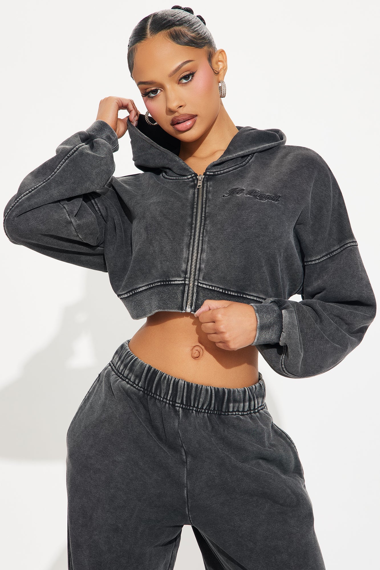 Jet Lagged French Terry Pant Set - Charcoal