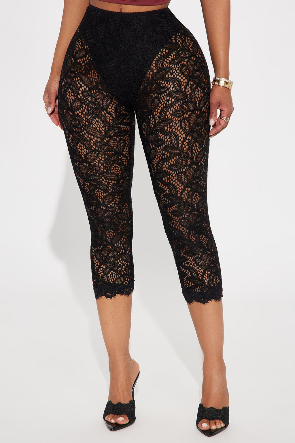 I Feel Love Lace Capri Legging - Black