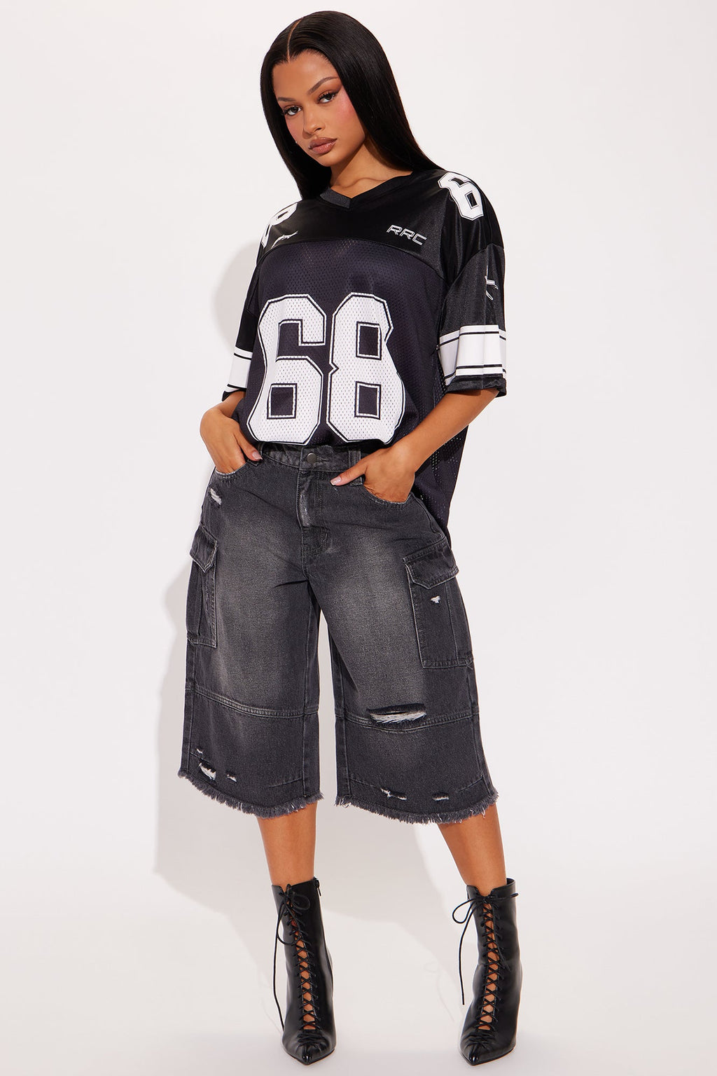 Casey Non Stretch Cargo Denim Jorts - Black Wash