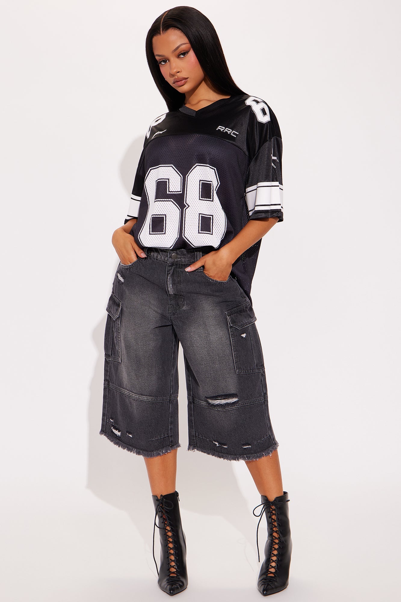 Casey Non Stretch Cargo Denim Jorts - Black Wash