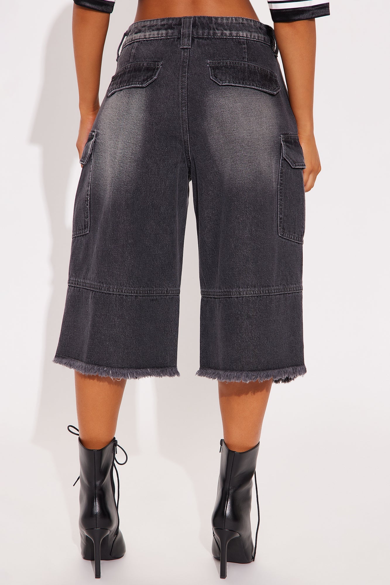 Casey Non Stretch Cargo Denim Jorts - Black Wash