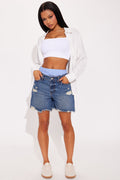 My Whole World Boxer Ripped Denim Shorts - Blue