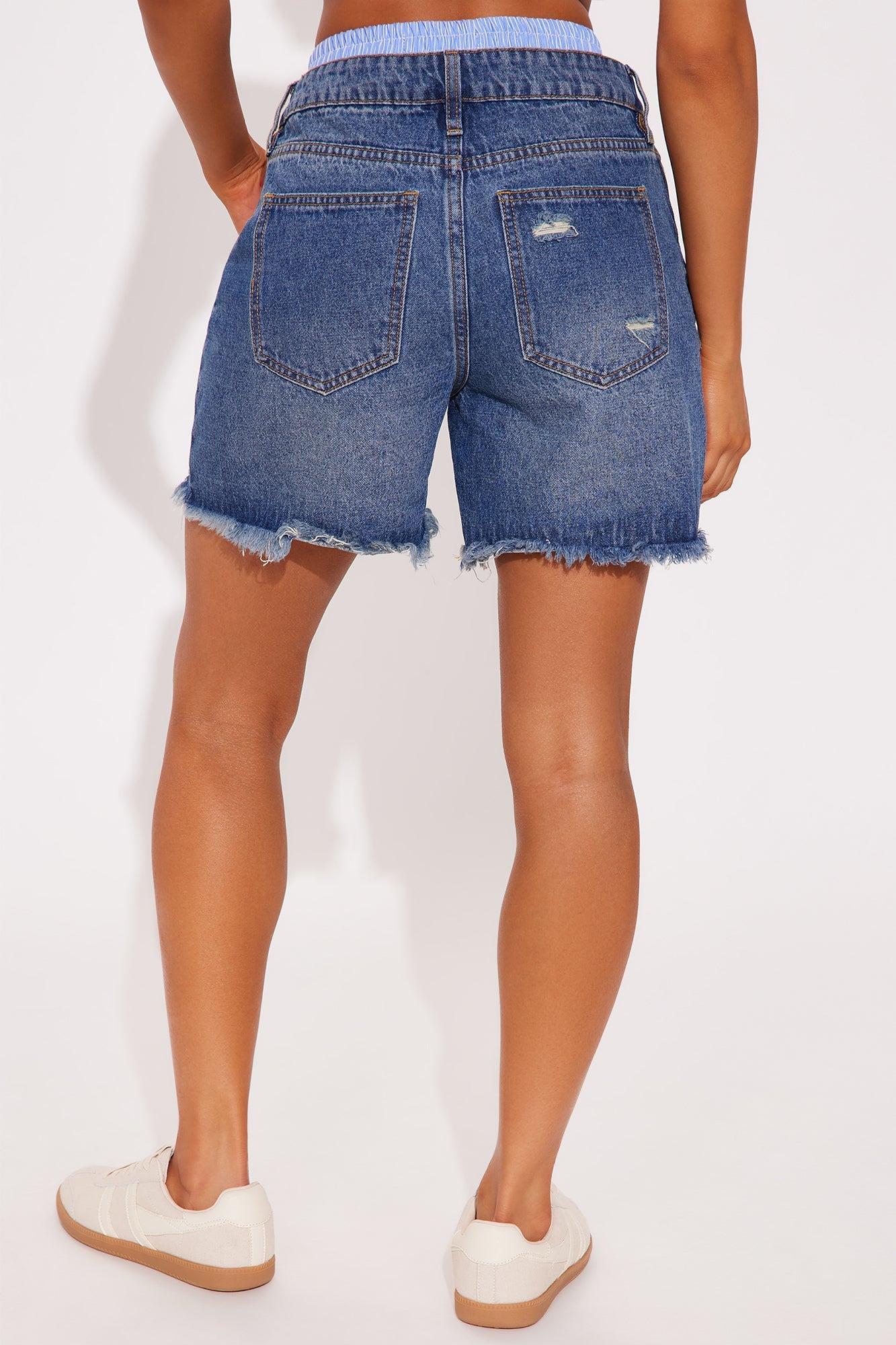 My Whole World Boxer Ripped Denim Shorts - Blue