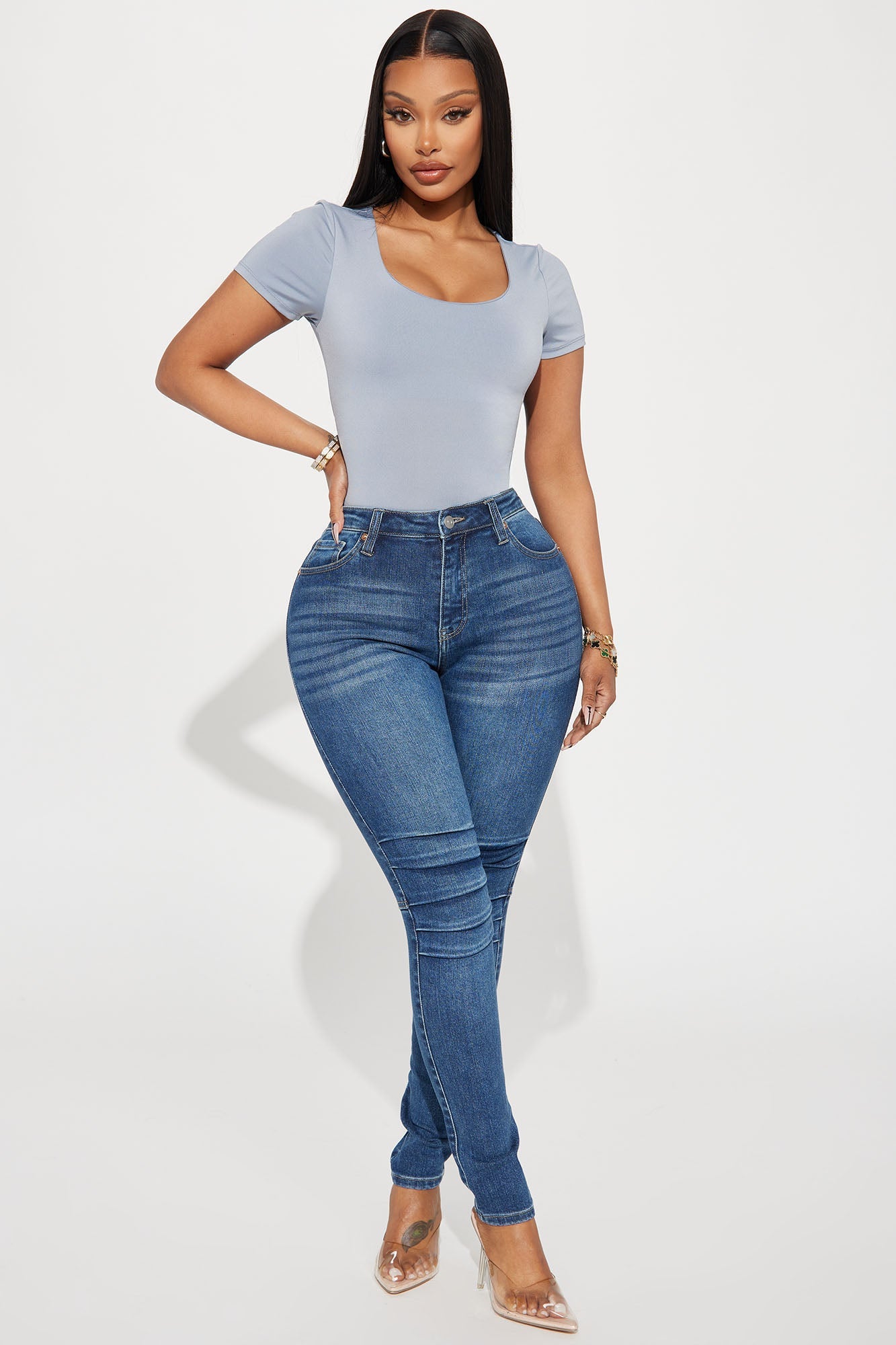 Tabitha Short Sleeve Bodysuit - Slate Blue