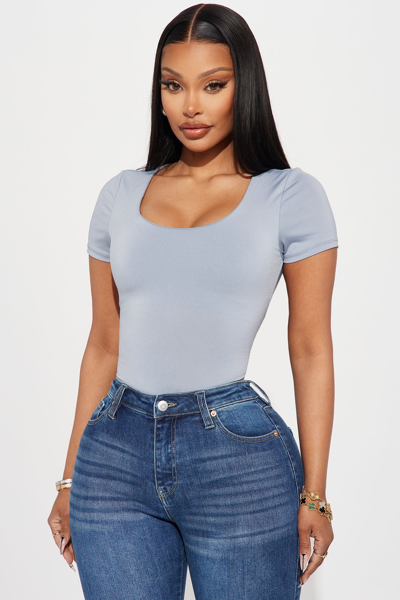 Tabitha Short Sleeve Bodysuit - Slate Blue