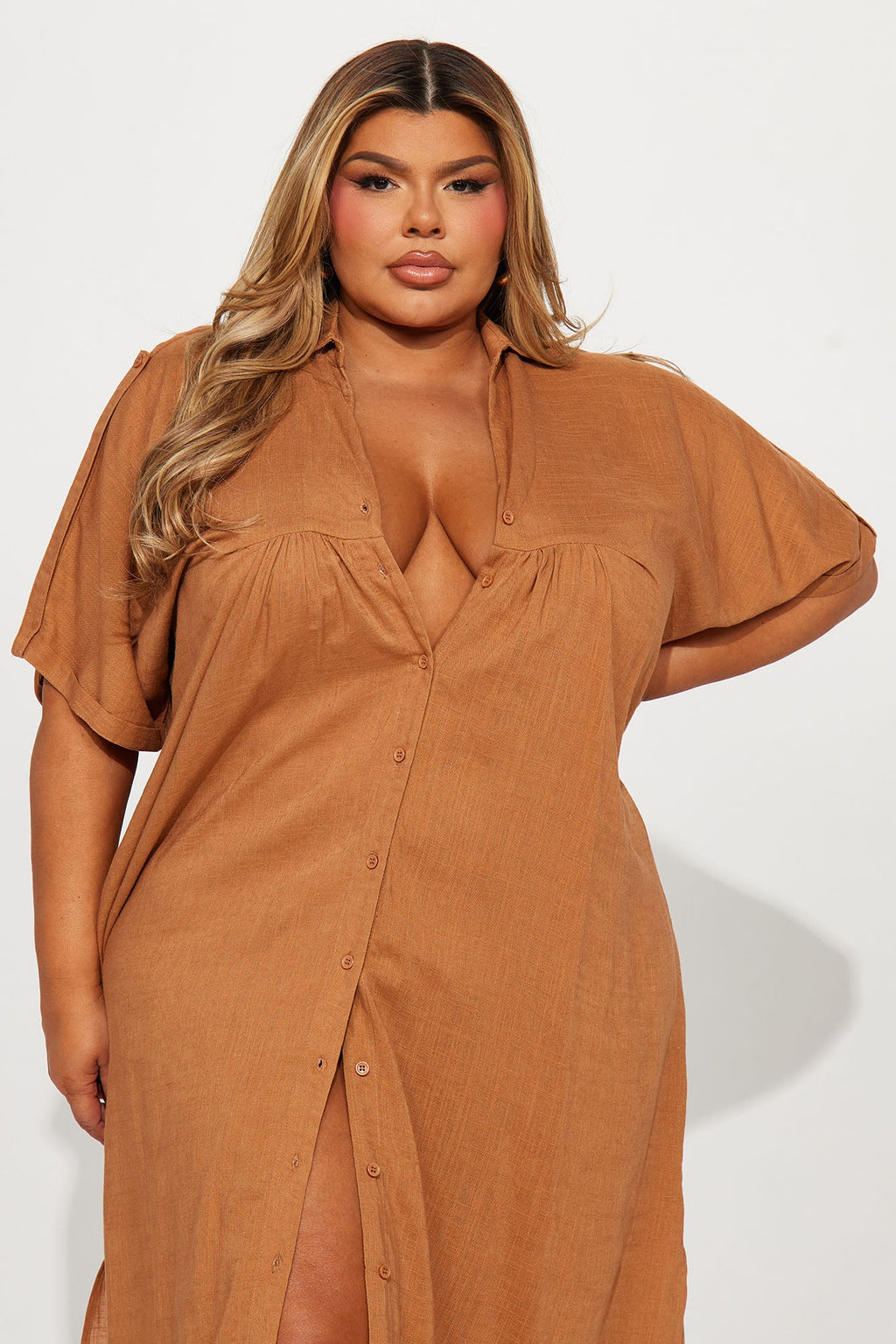 Lucia Shirt Midi Dress - Cognac