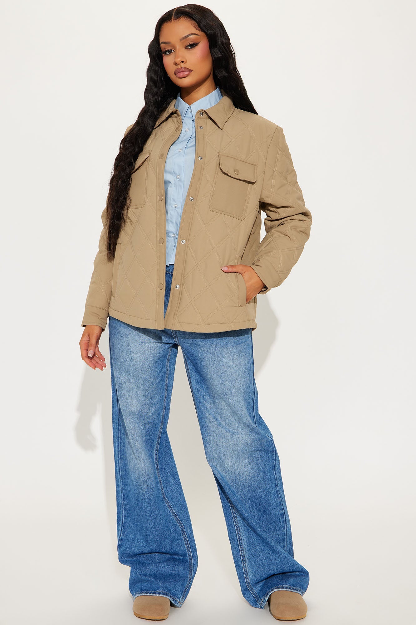 Abby Quilted Shirt Jacket - Tan