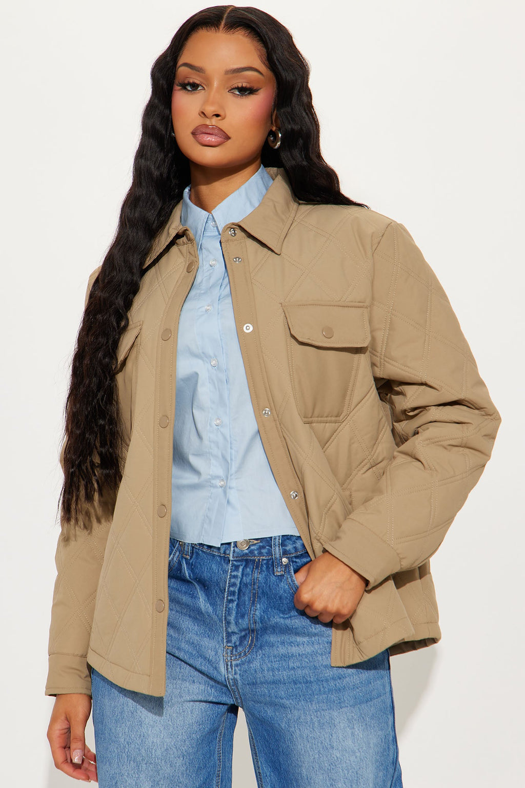 Abby Quilted Shirt Jacket - Tan