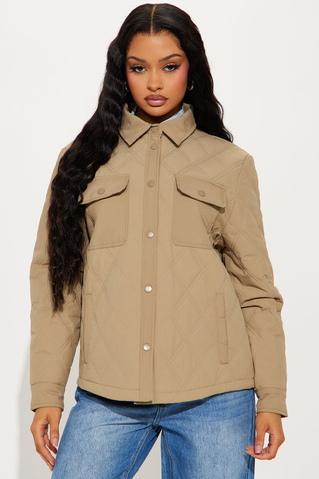 Abby Quilted Shirt Jacket - Tan