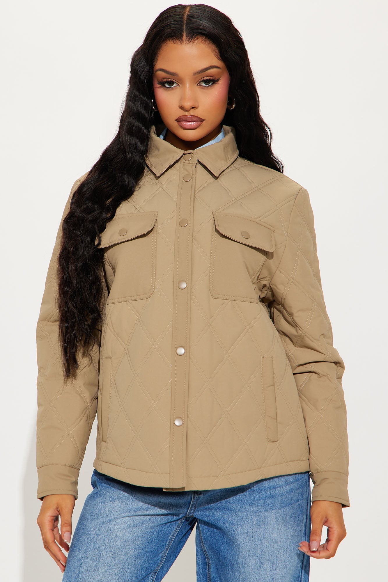 Abby Quilted Shirt Jacket - Tan
