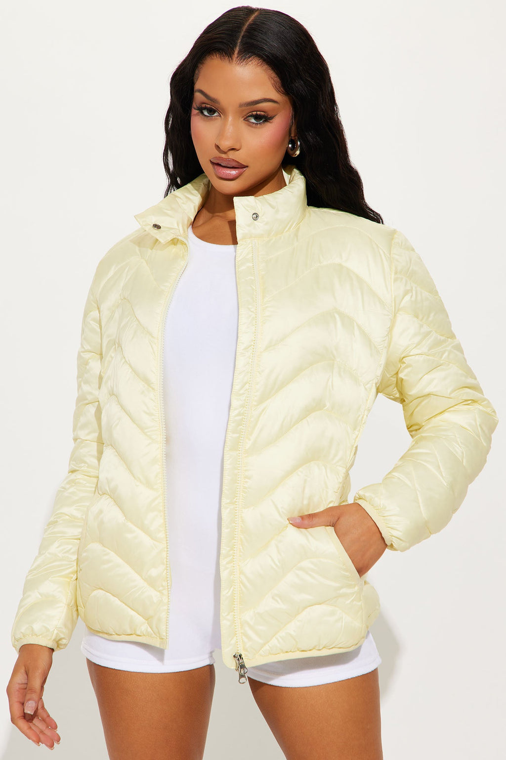 Sky High Quilted Lightweight Puffer Coat - Butter Yellow