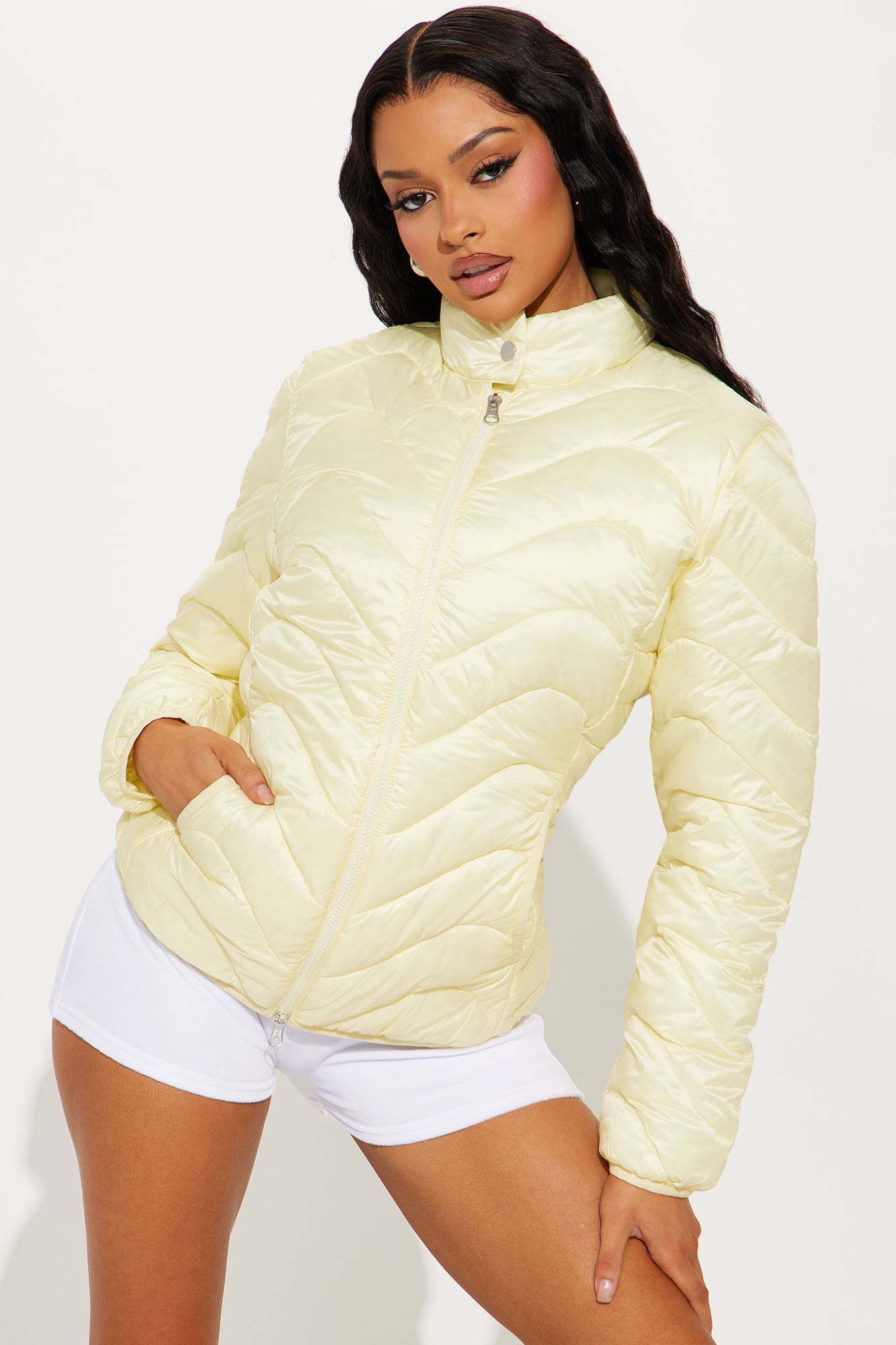 Sky High Quilted Lightweight Puffer Coat - Butter Yellow