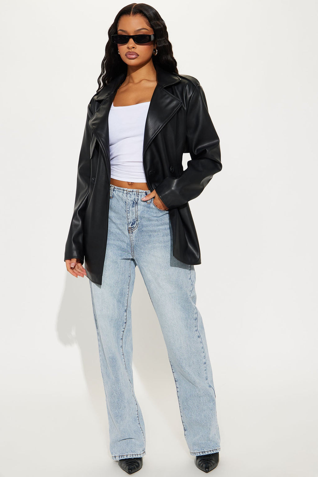 Mariah Belted Faux Leather Trench - Black