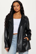 Mariah Belted Faux Leather Trench - Black