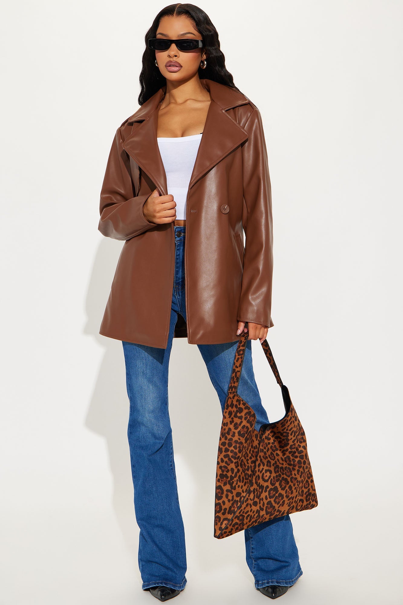 Mariah Belted Faux Leather Trench - Chocolate