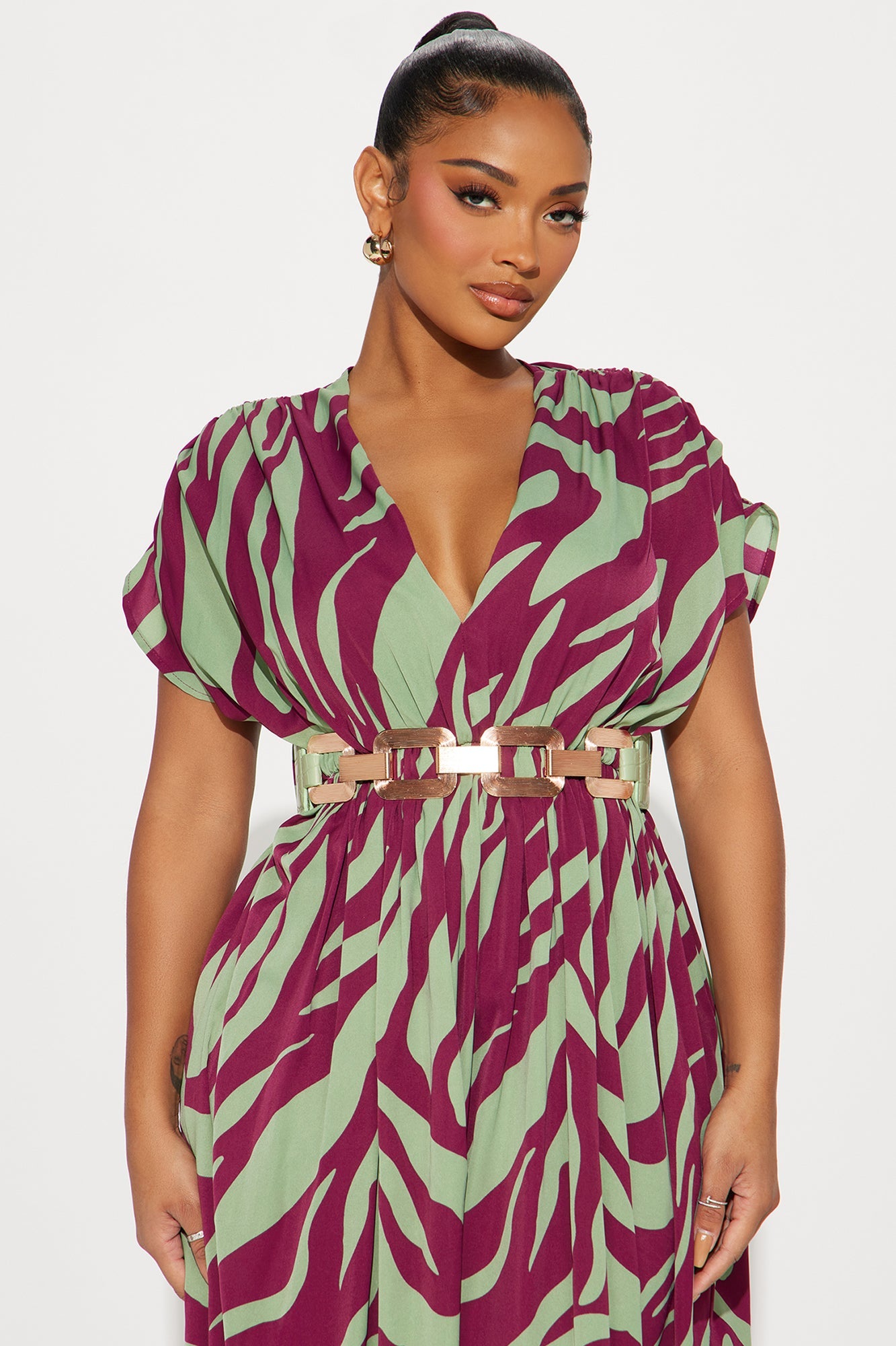 Talia Belted Maxi Dress - Sage/combo