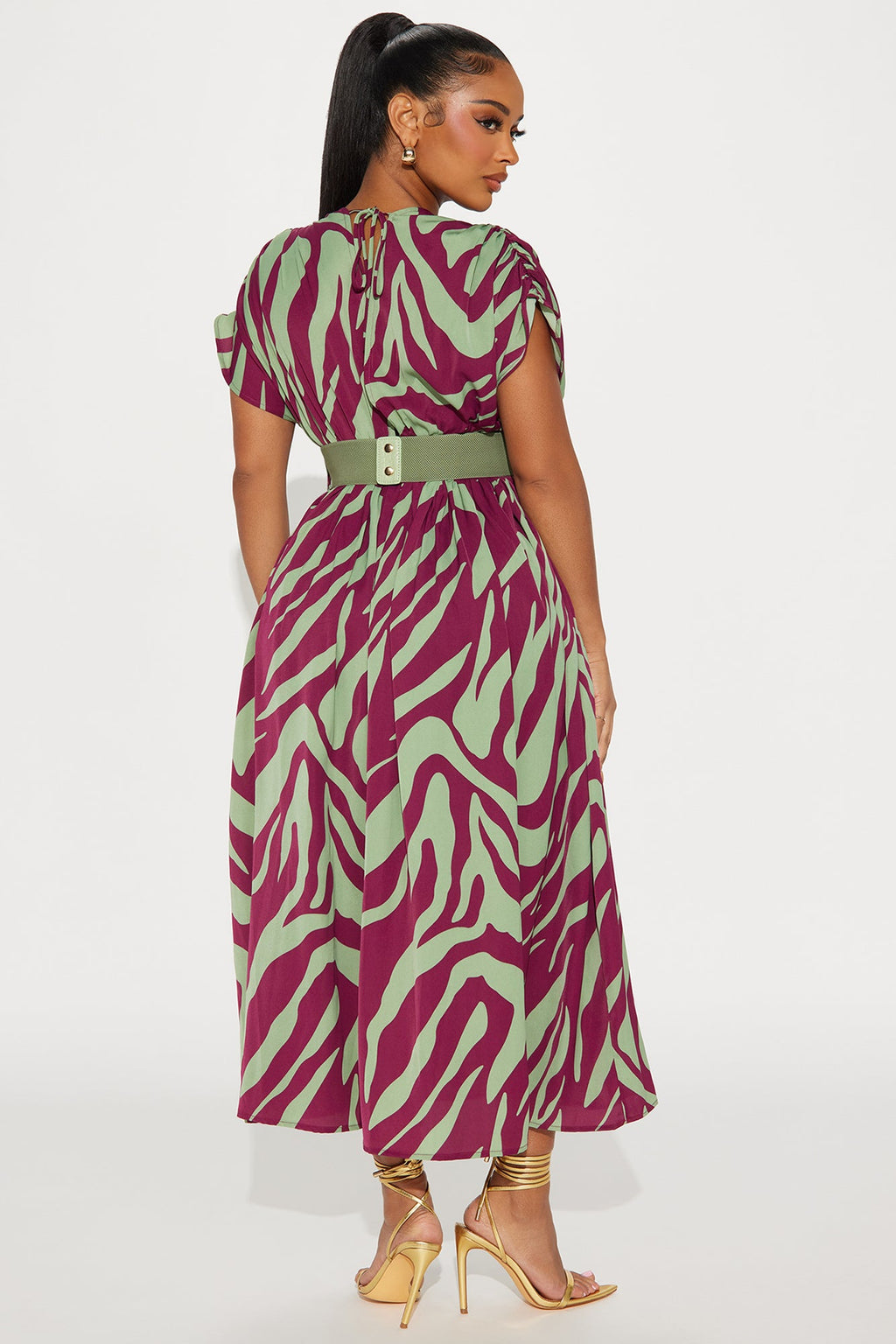 Talia Belted Maxi Dress - Sage/combo