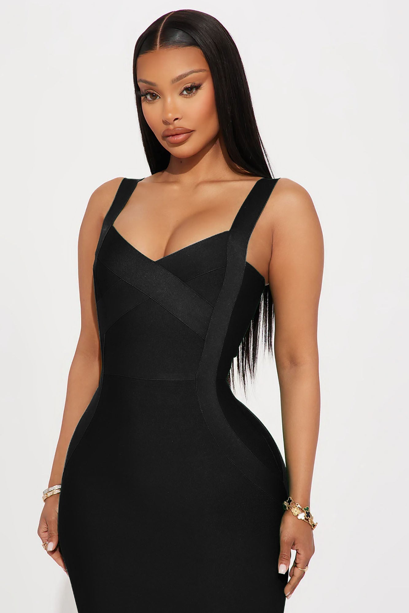 Elise Bandage Midi Dress - Black